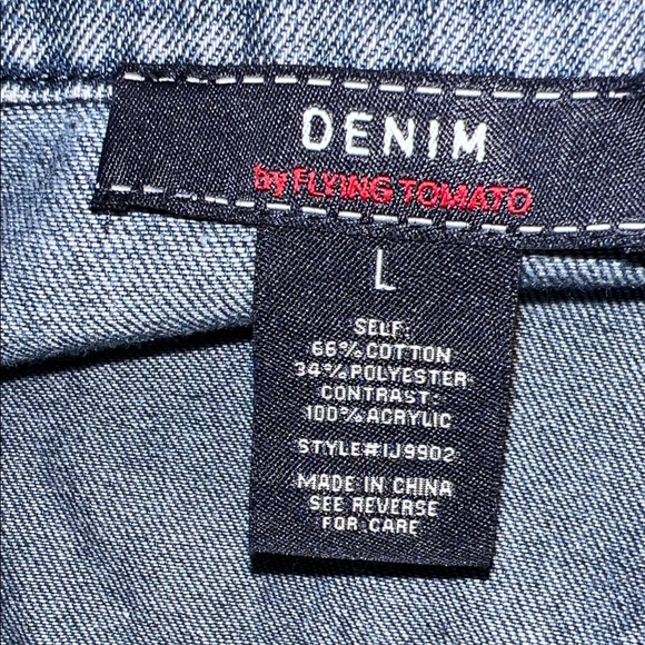 Flying Tomato Boho Women's Denim Jacket with Multicolor Knit Sweater Sleeves L - Picture 5 of 8